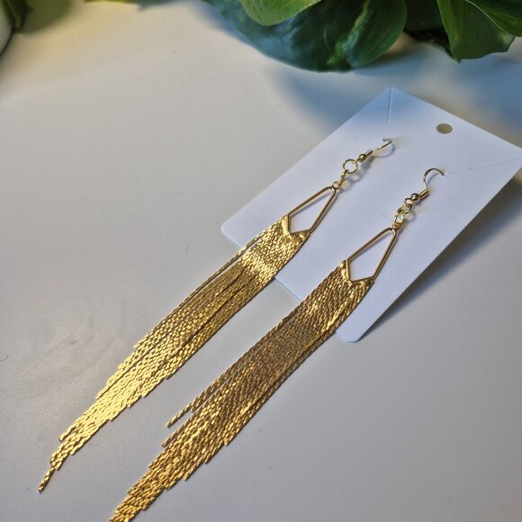Long Gold Curtain Earrings - Picture 2 of 5